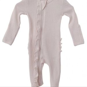 Spearmint love organic waffle ruffle zip footie